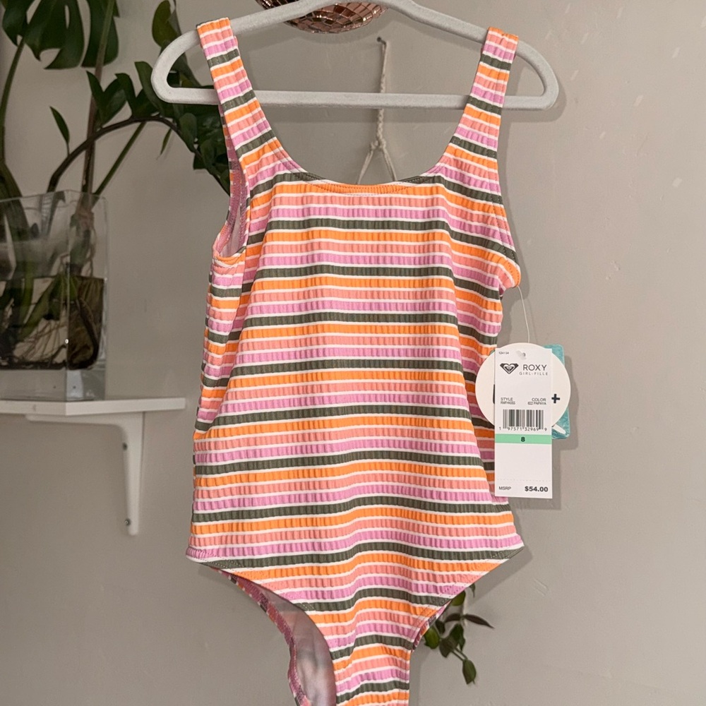 Roxy One Piece Swimsuit Pink and Orange Stripes